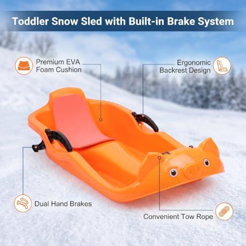 Toddler Snow Sled with Built in Brake System & Backrest