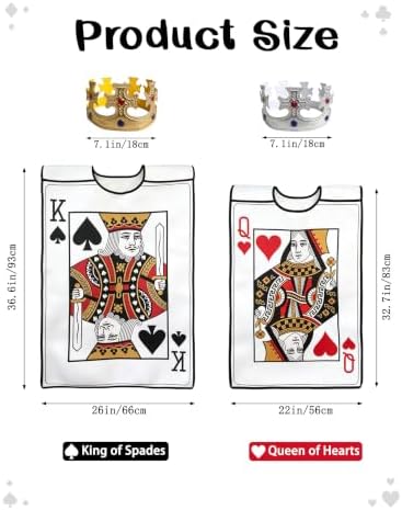 4CT 2026 Adult Couples Halloween King&Queen Playing Card Costumes and Crown