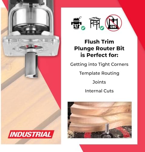 Amana Tool 45467 Carbide Tipped Flush Trim Plunge Template Router Bit 1 Inch Dia x 1-3/4 x 1/2 Shank with Upper Ball Bearing
