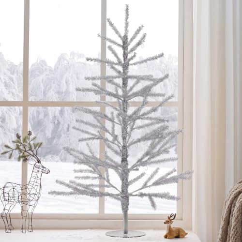 3ft Silver Tinsel Christmas Tree, Retro Aluminum Christmas Tree