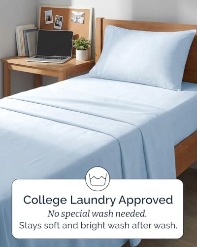 Twin XL Size 3 Piece Sheet Set - Breathable & Cooling Sheets - Light Blue