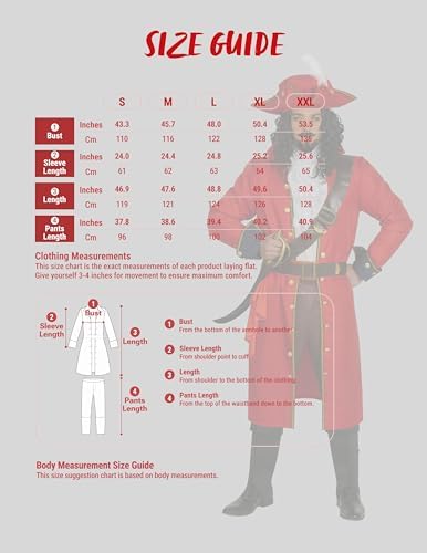 Spooktacular Creations Mens Pirate Captain Costume Set, Red Deluxe Captain Outfit for Adult Halloween Dress Up Party Cosplay
