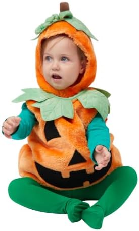 Spooktacular Creations Halloween Baby Pumpkin Costume with Green leaves for Toddler Kids Halloween Dress Up Pumpkin Party