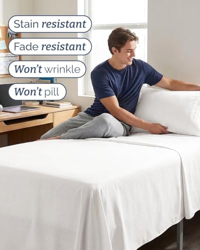 Twin XL 3 Piece Sheet Set - College Dorm Room Essentials - Antique White
