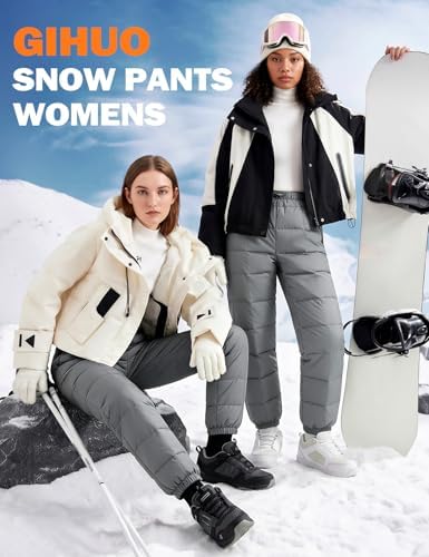Gihuo Snow Pants Womens Winter Windproof Down Pants Warm Outdoor Ski Pants Padded Loose Ultralight Warm Trousers