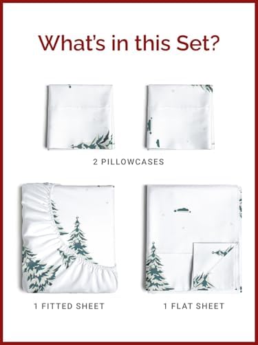 Christmas Sheet Set, Green Xmas Trees, Holiday Xmas Bedding Set - Full Size