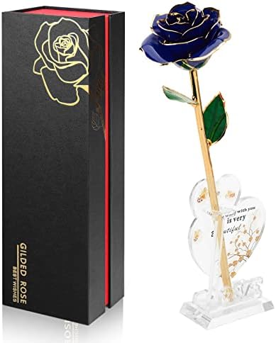 Anthonic Gold Dipped Infinity Rose Last Forever Flower Decor, Birthday Gift for Women in Her Birthday Valentines Day Mothers Day, Resin Preserved Rose | Anniversary Present for Mom (Blue)