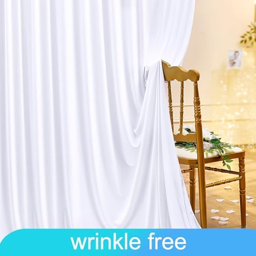 White Backdrop Curtain for Parties Wedding Wrinkle Free White Photo Curtains Backdrop Drapes Fabric Decoration for Baby Shower 5ft x 8ft,2 Panels