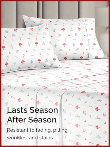 Christmas Sheet Set, Season Greetings, Holiday Xmas Bedding Set - Twin Size