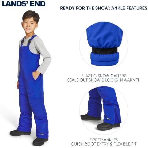 Lands' End Unisex Kids Squall Waterproof Adjustable Insulated Iron Knee Snow Bib Overalls