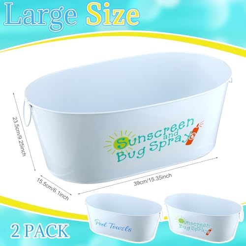 Blulu 2 Pcs Poolside Storage Bucket Metal Sunscreen Towel Holder Organizer