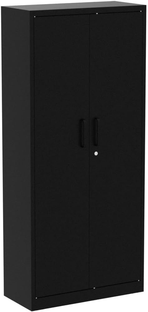 Metal Garage Storage Cabinet with 2 Doors and 5 Adjustable Shelves - 71" Steel Lockable File Cabinet,Locking Tool Cabinets for Office,Home,Garage,Gym,School (Black)