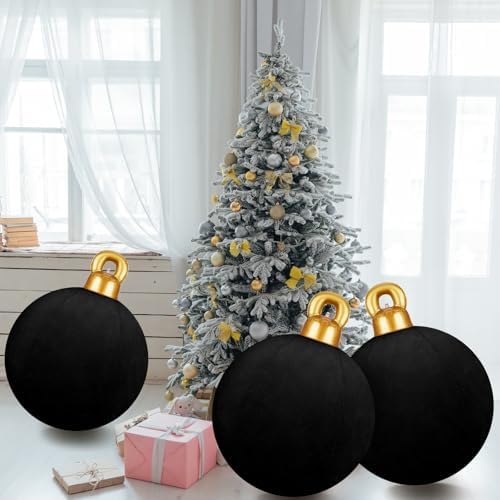 Jetec 3 Pcs 32 Inch Giant Black Velvet Christmas Inflatable Balls