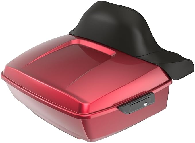Advanblack Road Glide Tour Trunk Pack Velocity Red Sunglo King Tour Trunk Pack Luggage +Wrap-Around Backrest Pad for '97-'25 Harley Touring Road King Street Glide Electra Glide CVO models