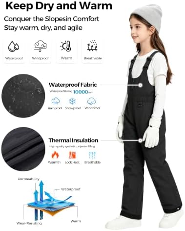 wantdo Girls Ski Pants Winter Snow Bibs Kids Insulated Snowboarding Overall