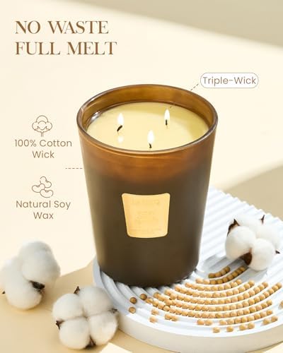 M&SENSE Fudgy Cocoa Brownie Soy Candle, 35oz 3-Wick, Sweet Party Gift