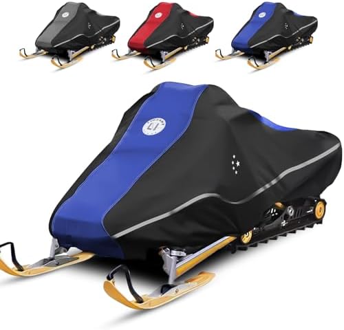 LIBZAKI Snowmobile Cover Waterproof Sled Ski Cover 600D Heavy Duty Oxford Fabric Freeze-Resistant Down to -40°F Compatible with Polaris,Ski-Doo,Arctic Cat,Yamaha,Lynx,Camso,CFMOTO 126"-145" Blue