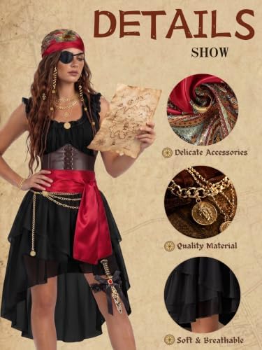Women's Pirate Costume 10 Pcs Renaissance Halloween Ren Faire LARP Outfit