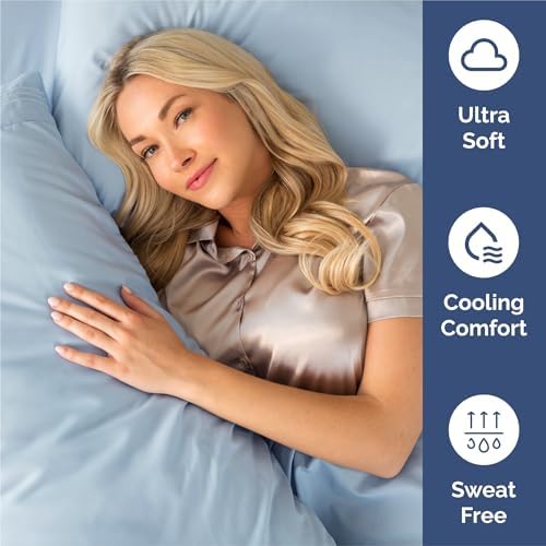 Split King Size 5 Piece Sheet Set - Breathable & Cooling Sheets - Sky Blue