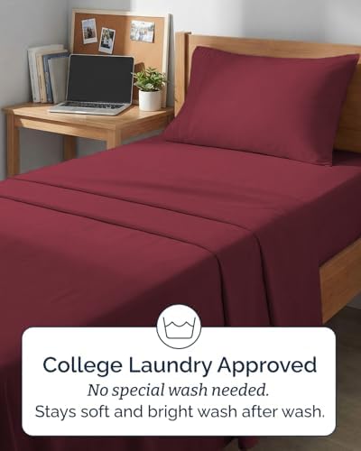Twin XL Size 3 Piece Sheet Set - Breathable & Cooling Sheets - Burgundy