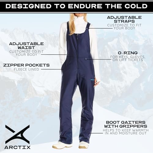 Arctix Women's Essential Insulated Ski Bibs, Water Resistant Snow Pants for Skiing & Snowboarding