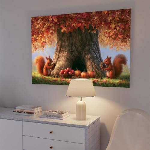 JDBeehpy Squirrels Pinecones Botanical Wall Art Poster Framed 16x24inch