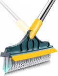 Bathroom Cleaning Brush with Wiper,Tiles Cleaning Brush Bathroom Brush with Long Handle Tile Cleaner Brush Bathroom Floor Cleaning Brush Floor Cleaner Brush Floor Scrub Brush (2 in 1 Brush)