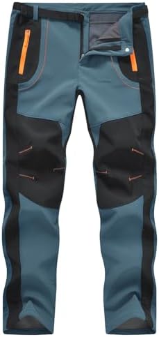 TBMPOY Men's Snow Ski Hiking Pants Waterproof Winter Fleece Lined Pants Camping Skiing Ice Fishing Pants with Belt