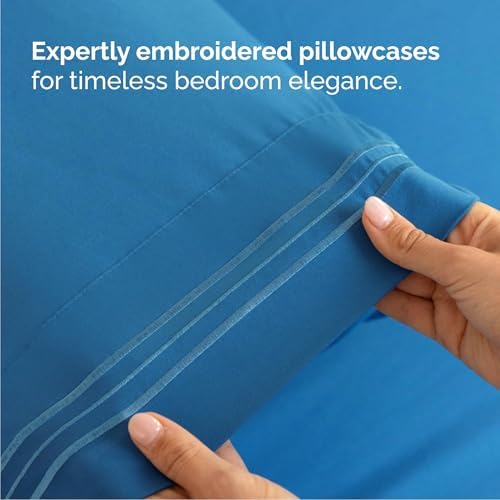 Queen Size 4 Piece Sheet Set - Breathable & Cooling Sheets - Denim Blue