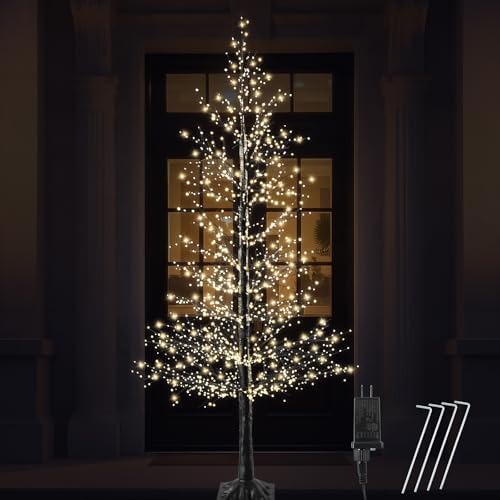 7FT Lighted Halloween Tree,1500 Warm Lights. Indoor Outdoor Halloween Decor