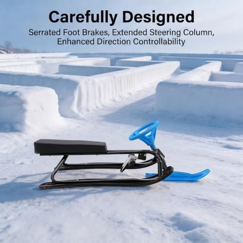 Snow Sled for Kids, Steerable Sled with Brakes, 220 LBS Snow Racer