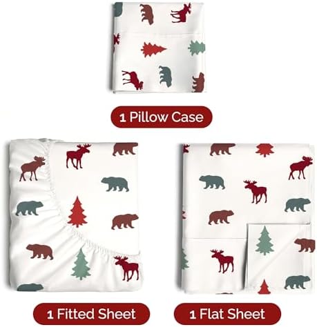 Christmas Sheet Set, Woodland Scene, Holiday Xmas Bedding Set - Twin Size