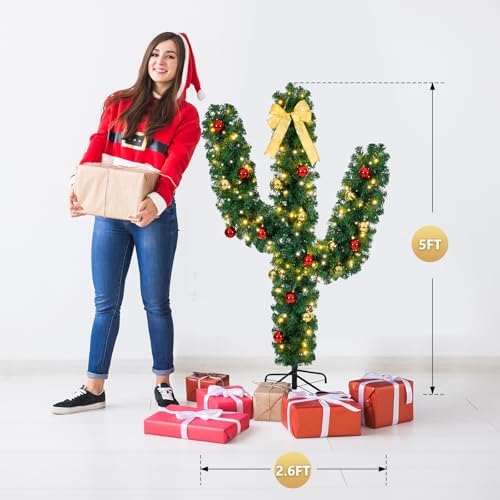 VINGLI 5ft Pre-lit Cactus Christmas Tree, 110 LED Lights, 400 Tips