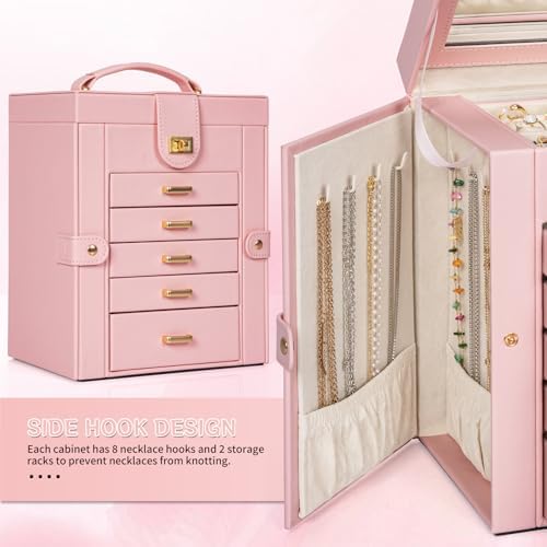 AKOZLIN 6-Tier Jewelry Box Organizer 5 Drawers Storage Light Pink Regular