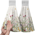 Wildflower Floral Hanging Hand Towels Set of 2 Spring Summer Vintage Flower Kitchen Towels with Hanging Loop Rustic Garden Herbs Plants Dish Towels Soft Absorbent Bath Tie Towel for Farmhouse Decor