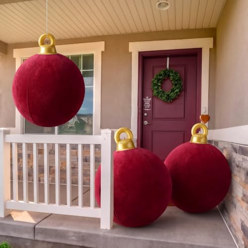Jetec 3 Pcs 32 Inch Giant Burgundy Velvet Christmas Inflatable Balls