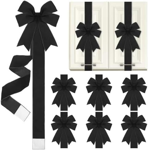 Daifunli 6 Pcs Black Velvet Christmas Cabinet Bows Ribbons for Kitchen