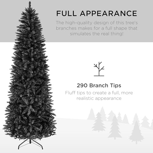 Best Choice Products 4.5ft Black Artificial Holiday Christmas Pencil Tree for Home, Office, Party Decoration w/ 290 Tips, Metal Hinges & Base