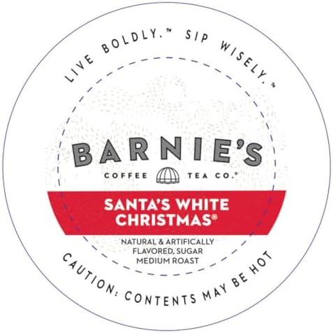 Barnie's Coffee Santa's White Christmas Single Serve Coffee Pods with Coconut, Vanilla, and Caramel Flavors, Medium Roast Arabica Coffee Beans Compatible with Keurig Brewers, 48 Count