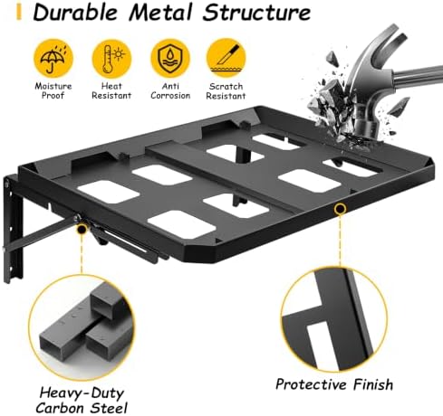 Wall Mounted Folding Shelf Storage Compatible with ToughBuilt StackTech System, Carbon Steel Heavy-Duty Garage Organizer Shelf Rack for Workshop Tool Storage