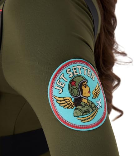 Women’s Pilot Costume, 4 Piece Military Aviator Romper with Harness & Tags
