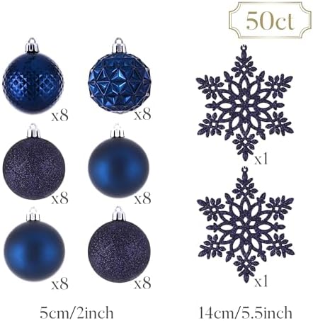 Valery Madelyn Christmas Tree Decorations Ornament Set, 50ct 2 Inches Navy Blue Shatterproof Christmas Ball Ornaments Hanging Xmas Holiday Party Decor