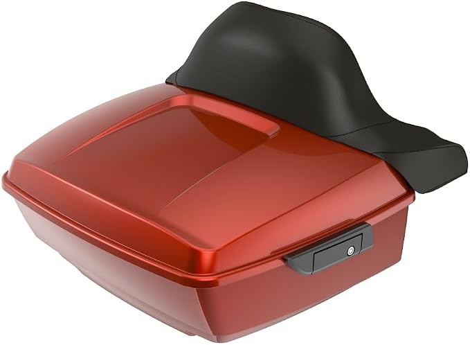 Advanblack Road Glide Tour Trunk Pack Red Rock King Tour Trunk Pack Luggage +Wrap-Around Backrest Pad for '97-'25 Harley Touring Road King Street Glide Electra Glide CVO models