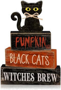 Lineshading 4 Pcs Halloween Table Decor for Home, Wooden Black Cat Sign Set