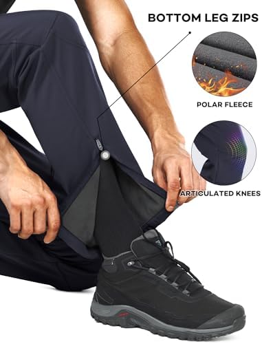 Stlight Mens Snow Ski Water Repellent Softshell Pants for Winter Hiking Fleece Lined Bottom Leg Zipper with 6 Zip Pockets