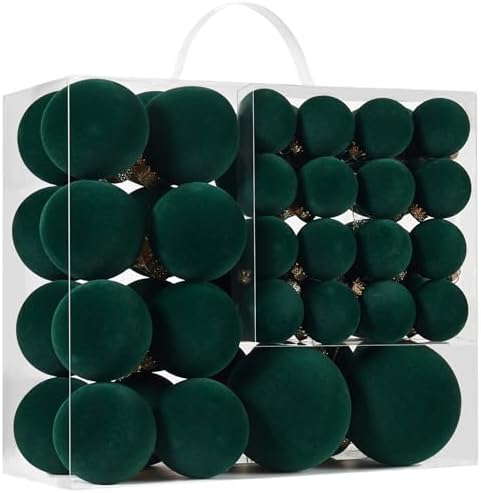 Dark Green Velvet Christmas Ball Ornaments-46pcs Flocked Tree Decorations