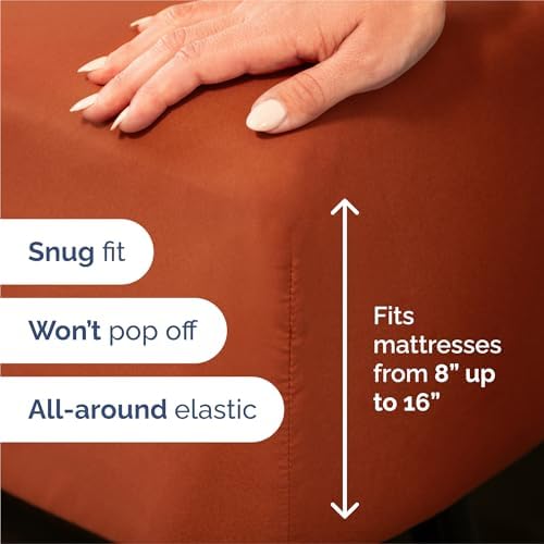 Split King Size 5 Piece Sheet Set - Comfy Breathable & Cooling - Terracotta