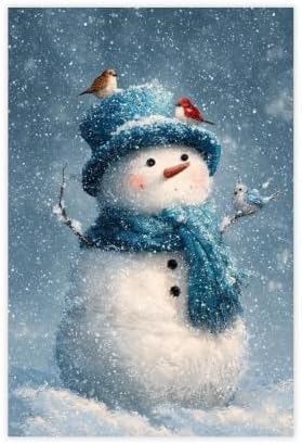 JDBeehpy Funny Wall Art Blue Snowman Holiday Wall Decor Unframed 24x36inch