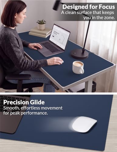 Leather Desk Mat 55" x 17", Navy Blue Large Desk Pad Protector