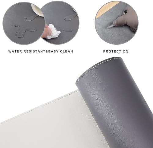 Chihein L-Shaped PU Leather Desk Pad (41.3” + 41.3”) x 12.99”(Gray/White)